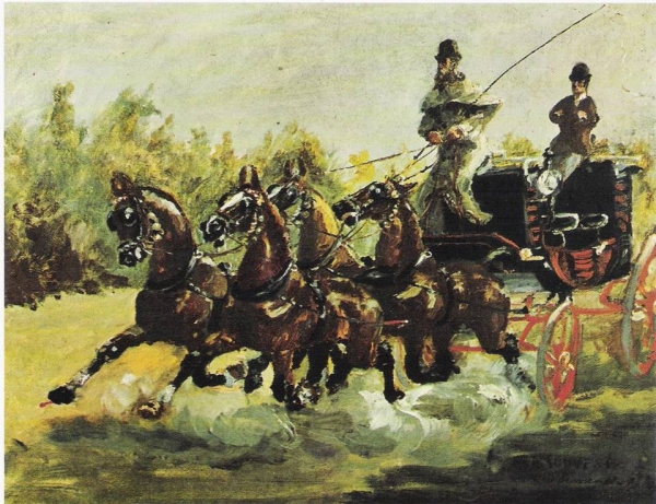 '니스에서 사두마차를 끄는 로트레크 백작'-1881년, 38*51, 파리 프티 팔레 미술관 소장